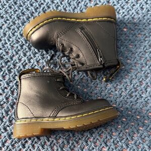 Dr. Martens Black Kids Boots with Yellow Stitching